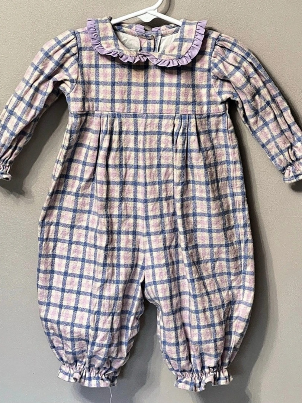 James & Lottie Greta Long Bubble Plaid Romper Jumpsuit Baby 9M